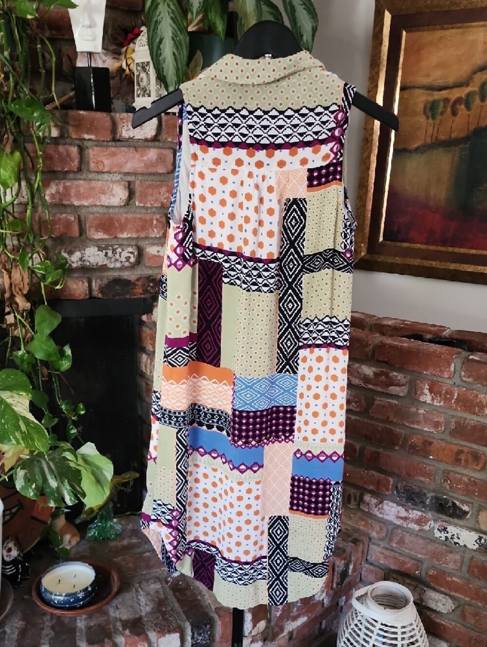 Sleeveless Patchwork Print Button-Front Dress - Multicolor - Picture 5 of 9
